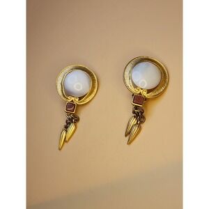 46 Yr Old CHASE ADAMS Mother Of Pearl & Semi-Precious Goldstone Clip-On Earrings
